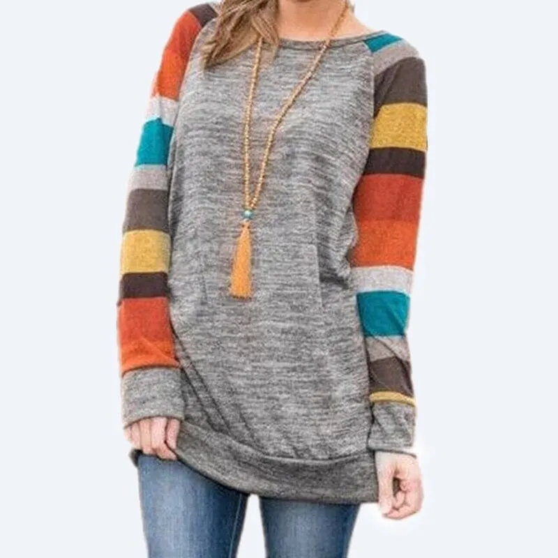 Striped Printed Crew Neck Oversized Sweatshirt