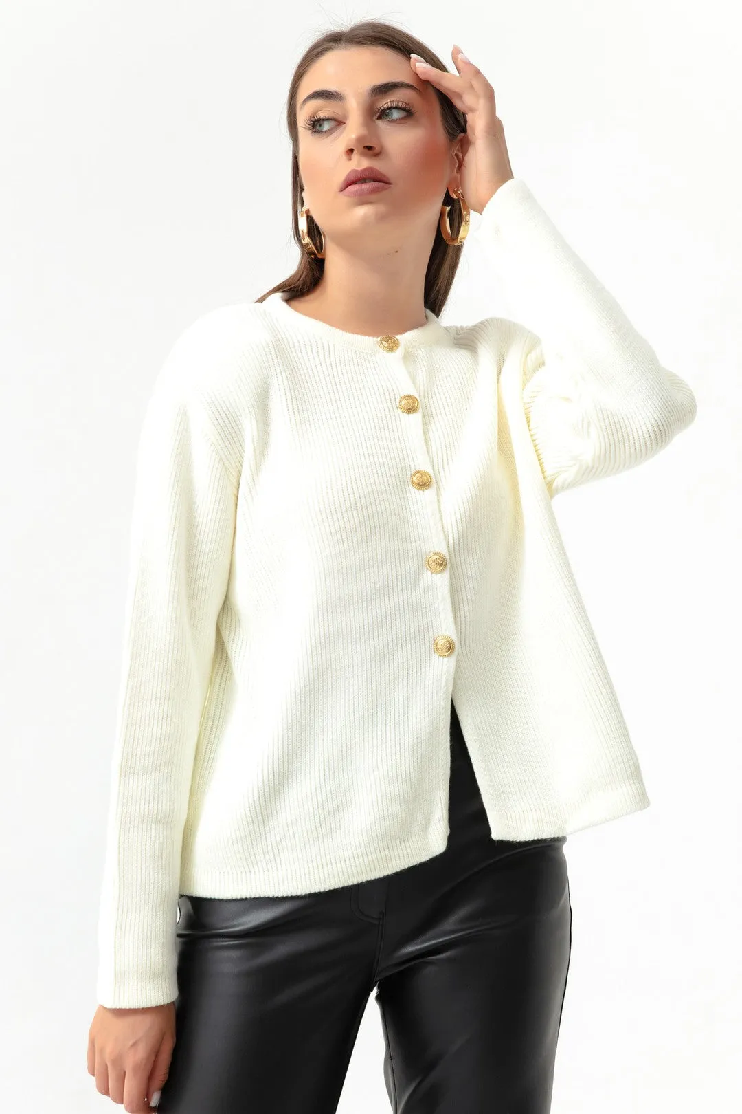 Woman Gold Buttoned Homeland Cardigan