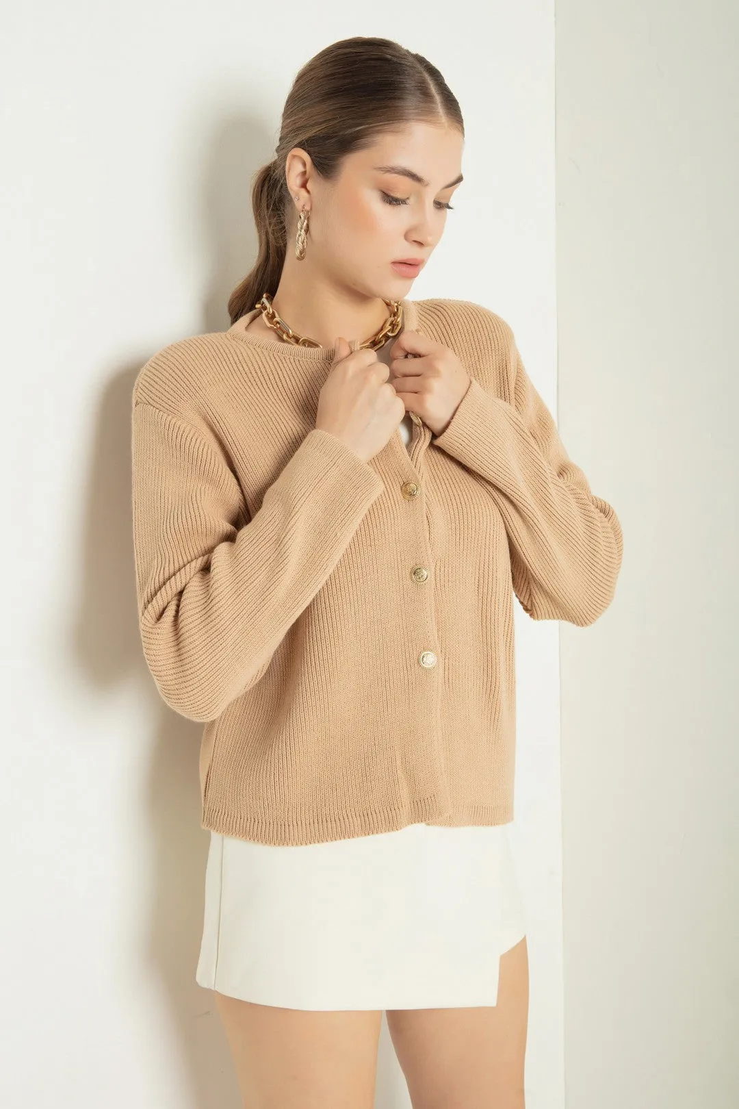 Woman Gold Buttoned Homeland Cardigan