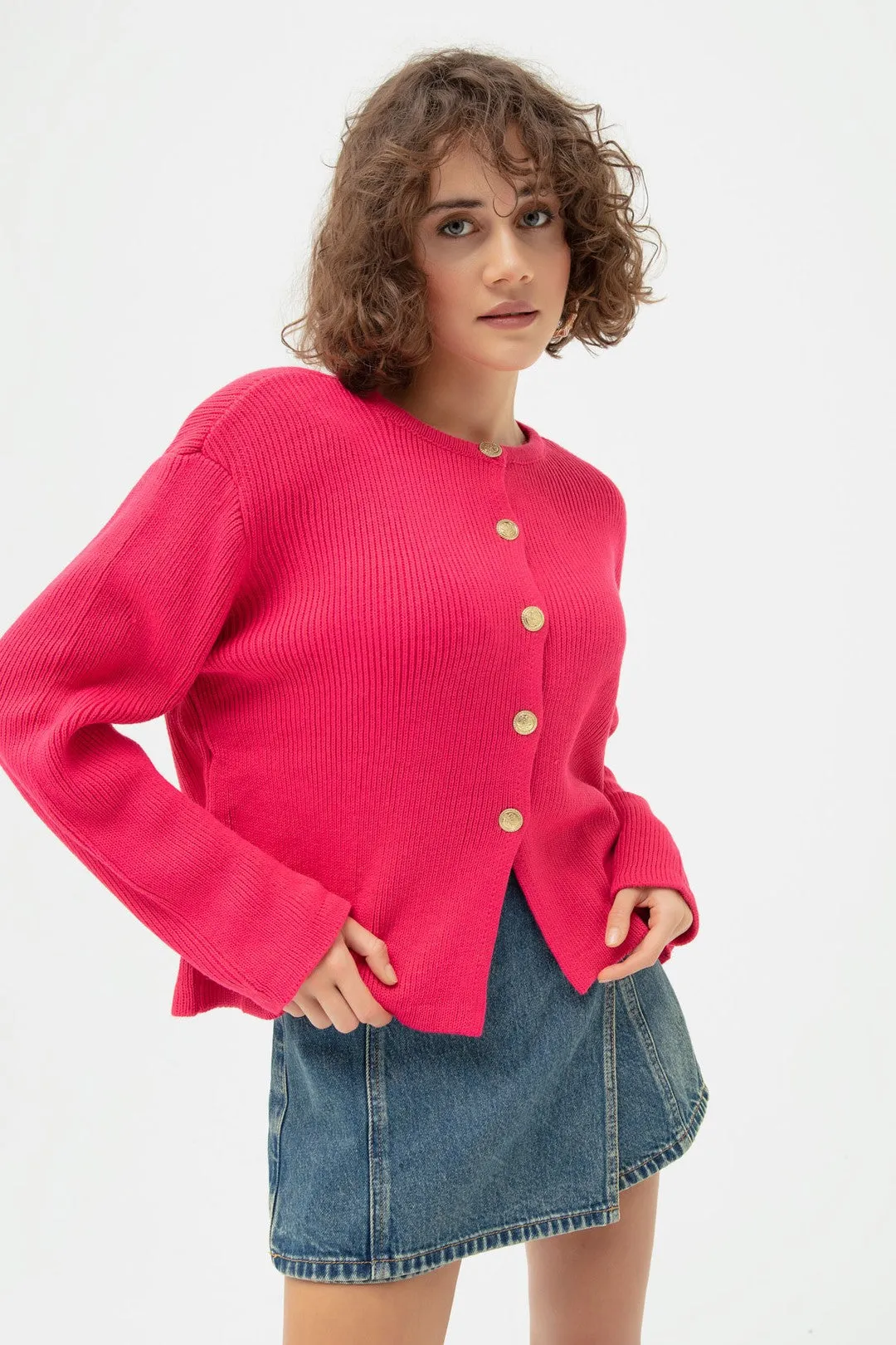 Woman Gold Buttoned Homeland Cardigan