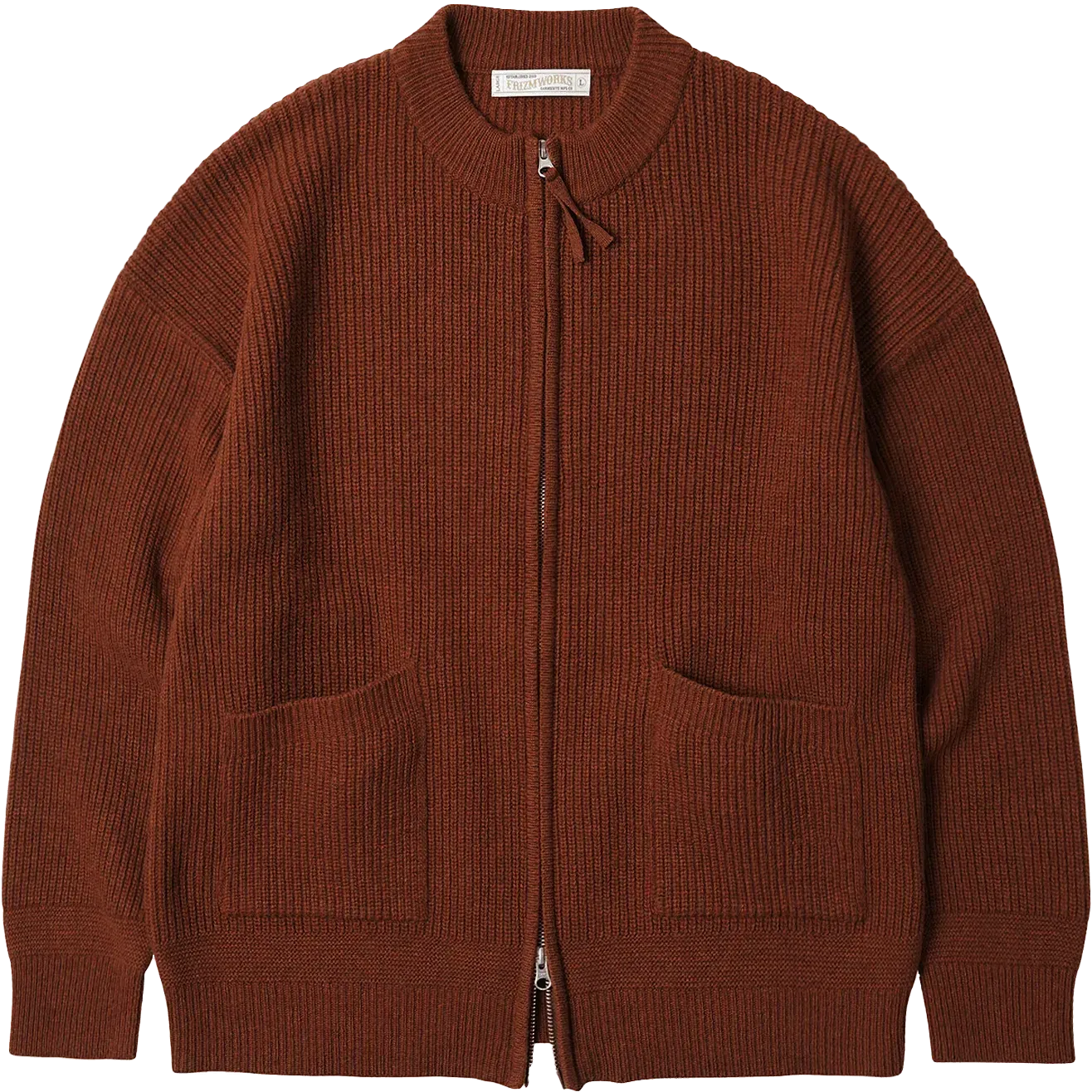 Wool Deck Zip Up Cardigan - Brick