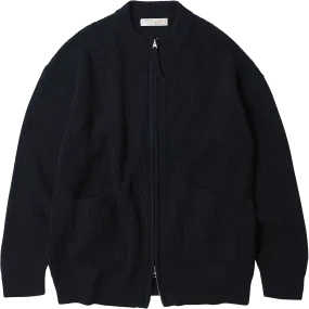 Wool Deck Zip Up Cardigan - Navy